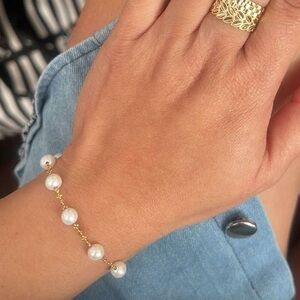 18k solid gold Adjustable pearl bracelet